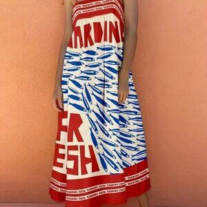 Tropical Fish & Latin Quote Red-Blue Long Dress
